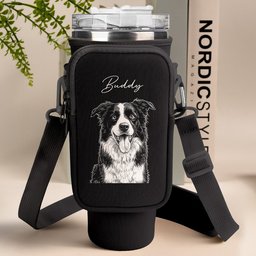 Custom Pet Portrait Sketch Line Art - Custom Water Bottle Carrier Bag – view 4