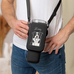 Custom Pet Portrait Sketch Line Art - Custom Water Bottle Carrier Bag – view 5