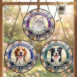 Forever In My Heart Custom Pet Photo Stained Glass Style - Personalized Window Haning Suncatcher