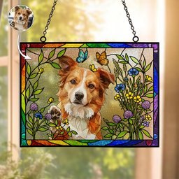 Stained Glass Style Pet Portrait Gift For Pet Lovers, Pet Loss Gifts - Personalized Window Hanging Suncatcher