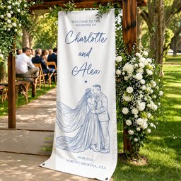 Custom Couple Photo Sketch Line Art Style Wedding Sign - Personalized Welcome Sign – view 4
