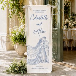 Custom Couple Photo Sketch Line Art Style Wedding Sign - Personalized Welcome Sign – view 5