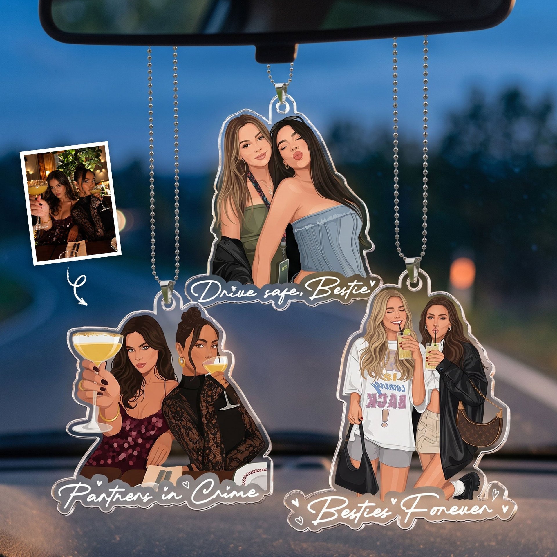 Turn Your Photo Into Art - Besties Forever, Friendship Thank You Gift - Personalized Rear View Mirror Accessory