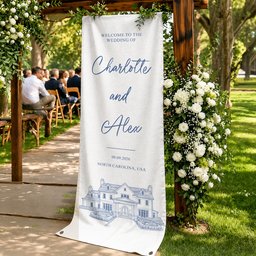Custom Photo Wedding Venue Illustration Drawing Wedding Sign - Personalized Welcome Sign – view 3