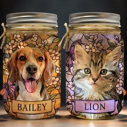 Custom Pet Portrait Stained Glass Style - Personalized Mason Jar Light – view 4