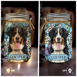 Custom Pet Portrait Stained Glass Style - Personalized Mason Jar Light – view 5