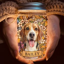 Custom Pet Portrait Stained Glass Style - Personalized Mason Jar Light – view 2