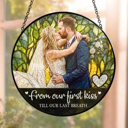 Custom Couple Photo Stained Glass Anniversary Gift For Wife - Personalized Window Hanging Suncatcher – view 2