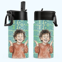 Custom Kid Photo Watercolor Back To School Gifts For Son, Daughter, Grandkids - Personalized Water Bottle – view 2