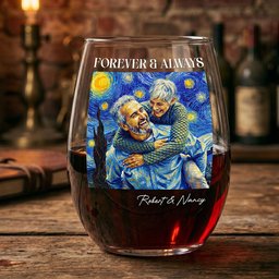 Forever & Always Couple Photo Van Gogh Art - Personalized Whiskey Glass And Wine Glass Set – view 6