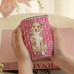 Custom Pet Portrait With Name Watercolor Art - Personalized Wine Tumbler – view 5