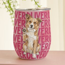 Custom Pet Portrait With Name Watercolor Art - Personalized Wine Tumbler – view 2