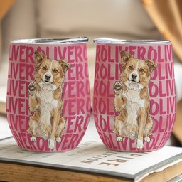 Custom Pet Portrait With Name Watercolor Art - Personalized Wine Tumbler – view 4