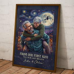 Custom Couple Photo Halloween Van Gogh Art Gift For Her, Him - Personalized Poster – view 4