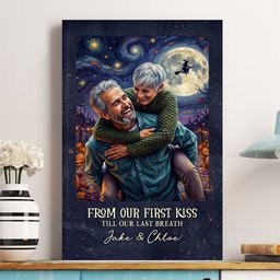 Custom Couple Photo Halloween Van Gogh Art Gift For Her, Him - Personalized Poster – view 2