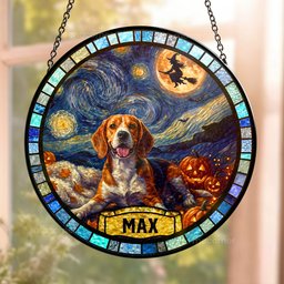 Custom Pet Portrait Halloween Van Gogh Art - Personalized Window Hanging Suncatcher – view 2