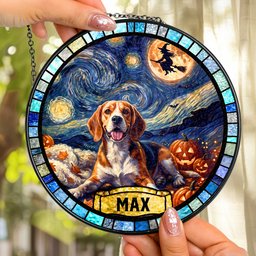 Custom Pet Portrait Halloween Van Gogh Art - Personalized Window Hanging Suncatcher – view 4