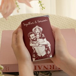 Custom Couple Photo Sketch Line Art Anniversary Gift For Him, Her - Personalized Wine Tumbler – view 5