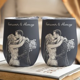 Custom Couple Photo Sketch Line Art Anniversary Gift For Him, Her - Personalized Wine Tumbler – view 4
