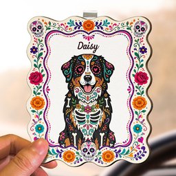 Hispanic Floral Pet Day Of The Dead Gifts For Pet Owners - Personalized Car Visor Clip – view 5
