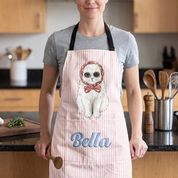 Custom Pet Portrait Watercolor Striped Pattern - Personalized Apron – view 5