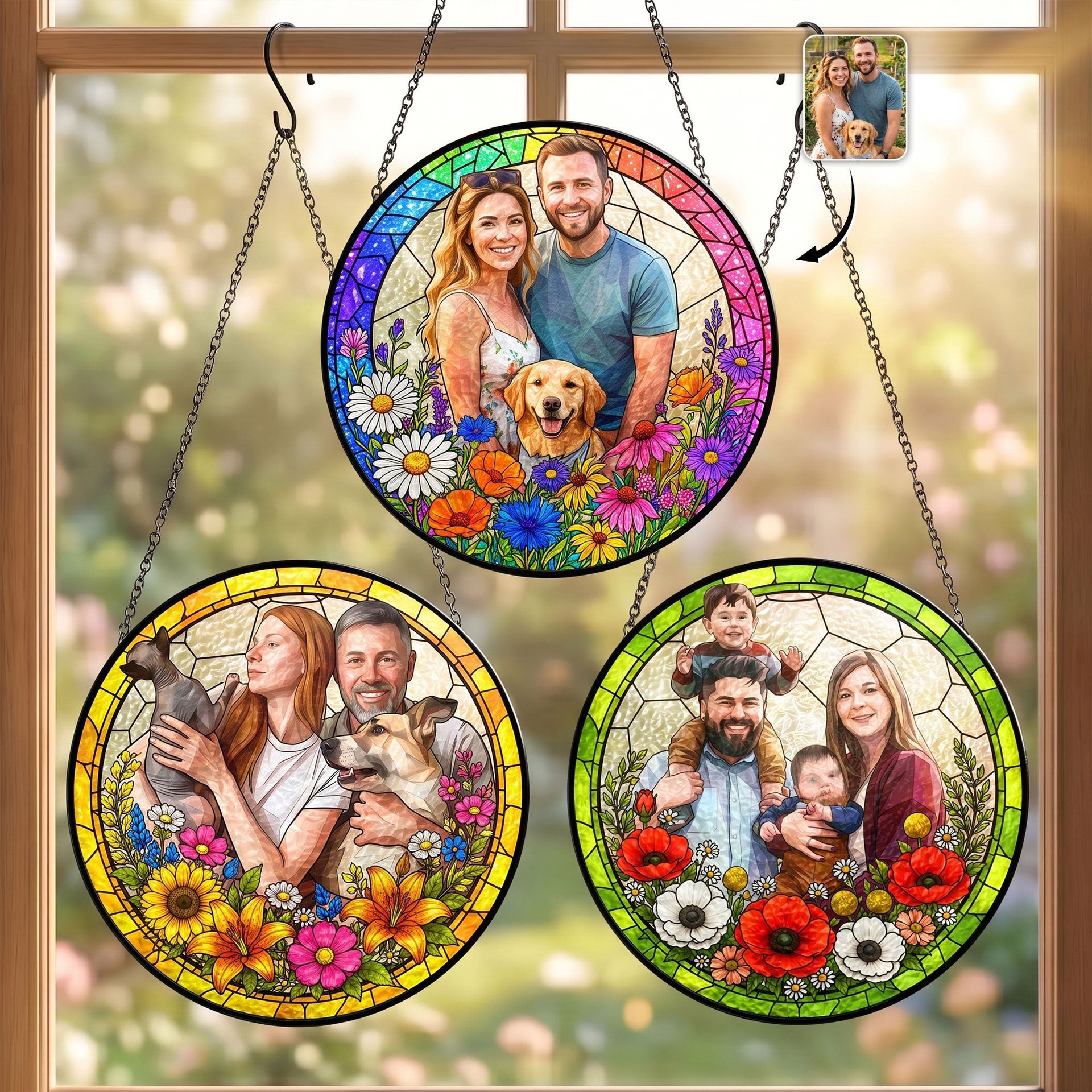 Custom Photo Family Gifts Anniversary Gifts For Her, Wife, Mom - Personalized Window Hanging Suncatcher