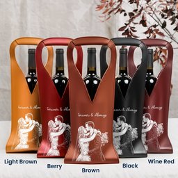 Custom Photo Sketch Line Art Anniversary Wedding Gifts For Couple - Personalized Leather Wine Bag – view 6