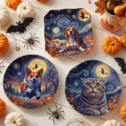 Custom Pet Dog Cat Portrait Halloween Van Gogh Style - Personalized Jewelry Dish