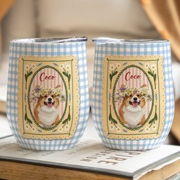 Custom Dog Cat Portrait - Turn Pet Photo Into Art - Retro Frame - Personalized Wine Tumbler – view 7