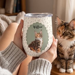 Custom Dog Cat Portrait - Turn Pet Photo Into Art - Retro Frame - Personalized Wine Tumbler – view 5