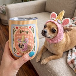 Custom Dog Cat Portrait - Turn Pet Photo Into Art - Retro Frame - Personalized Wine Tumbler – view 2