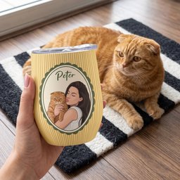 Custom Dog Cat Portrait - Turn Pet Photo Into Art - Retro Frame - Personalized Wine Tumbler – view 4