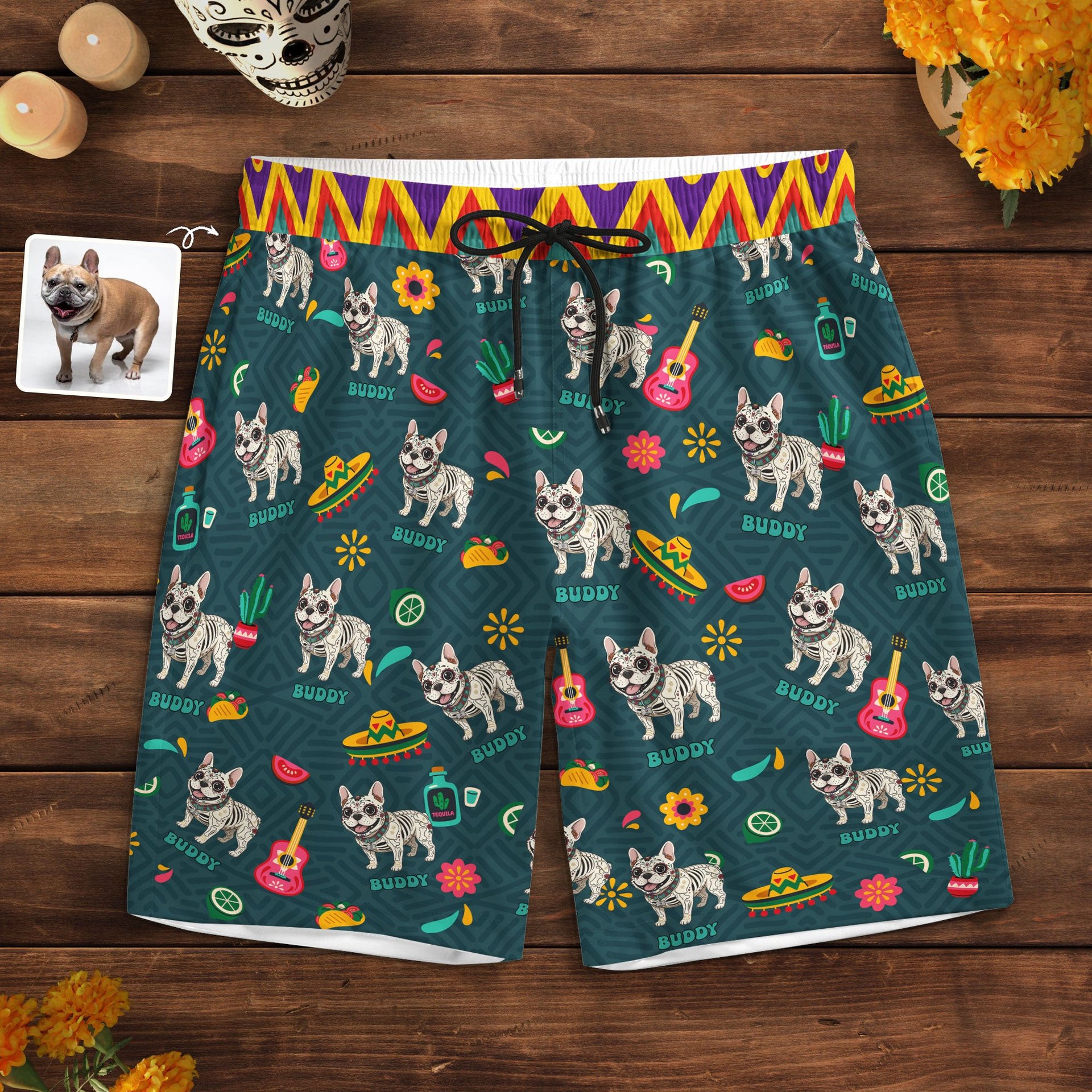 Dia De Los Muertos Custom Pet Photo Latinos Mexican Day Of The Dead - Personalized Shorts