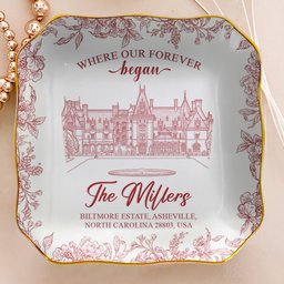 Toile De Jouy Custom Photo Wedding Venue Illustration Drawing - Gifts For Bride, Her - Personalized Jewelry Dish – view 5