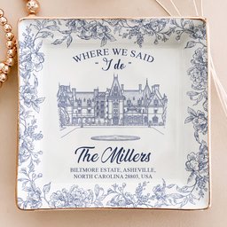 Toile De Jouy Custom Photo Wedding Venue Illustration Drawing - Gifts For Bride, Her - Personalized Jewelry Dish – view 2