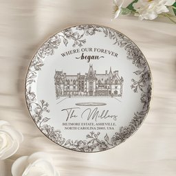 Toile De Jouy Custom Photo Wedding Venue Illustration Drawing - Gifts For Bride, Her - Personalized Jewelry Dish – view 6