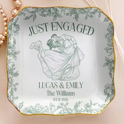 Custom Toile De Jouy Wedding Photo Moments - Gifts For Bride, Her - Personalized Jewelry Dish – view 5