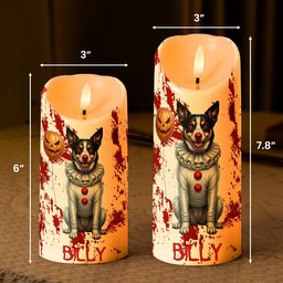 Halloween Decor Custom Pet Photo Happy Howloween Scary Clown - Personalized Candles – view 6