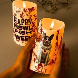 Halloween Decor Custom Pet Photo Happy Howloween Scary Clown - Personalized Candles – view 2