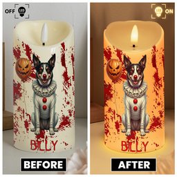 Halloween Decor Custom Pet Photo Happy Howloween Scary Clown - Personalized Candles – view 4