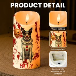 Halloween Decor Custom Pet Photo Happy Howloween Scary Clown - Personalized Candles – view 5