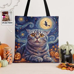 Custom Pet Portrait Halloween Van Gogh Art - Personalized Tote Bag – view 2