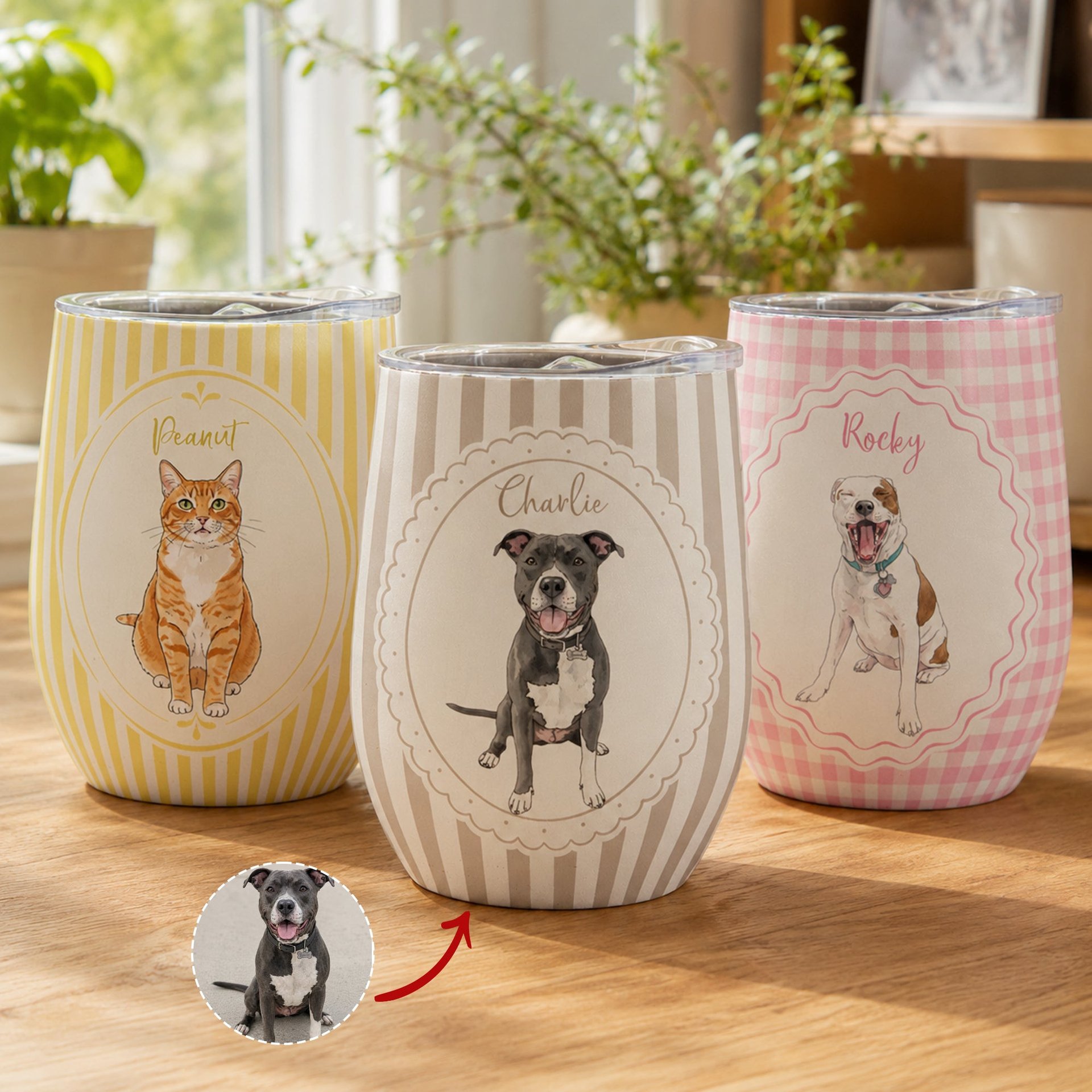 Custom Pet Photo Watercolor Colorful - Personalized Wine Tumbler