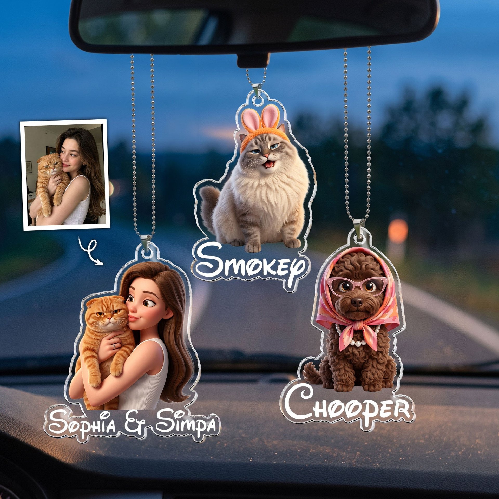 Cartoon Your Pet - Cute Gifts For Dog Mom, Cat Mom - Personalized Rear View Mirror Accessory