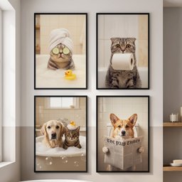 Funny Dog Cat Bathroom Wall Art Custom Dog Cat Photo - Personalized Poster