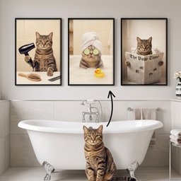 Funny Dog Cat Bathroom Wall Art Custom Dog Cat Photo - Personalized Poster – view 5