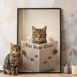 Funny Dog Cat Bathroom Wall Art Custom Dog Cat Photo - Personalized Poster – view 2