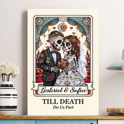 Custom Couple Portrait Day Of The Dead Art Till Death Do Us Part - Personalized Poster – view 2