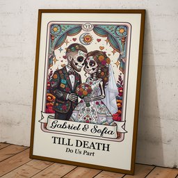 Custom Couple Portrait Day Of The Dead Art Till Death Do Us Part - Personalized Poster – view 4
