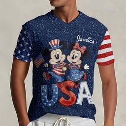 Red, White & Magical - Personalized Mouse Fully Printed V-Neck T-Shirt – view 6